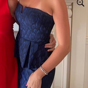 Blue and black Nicole Miller strapless dress